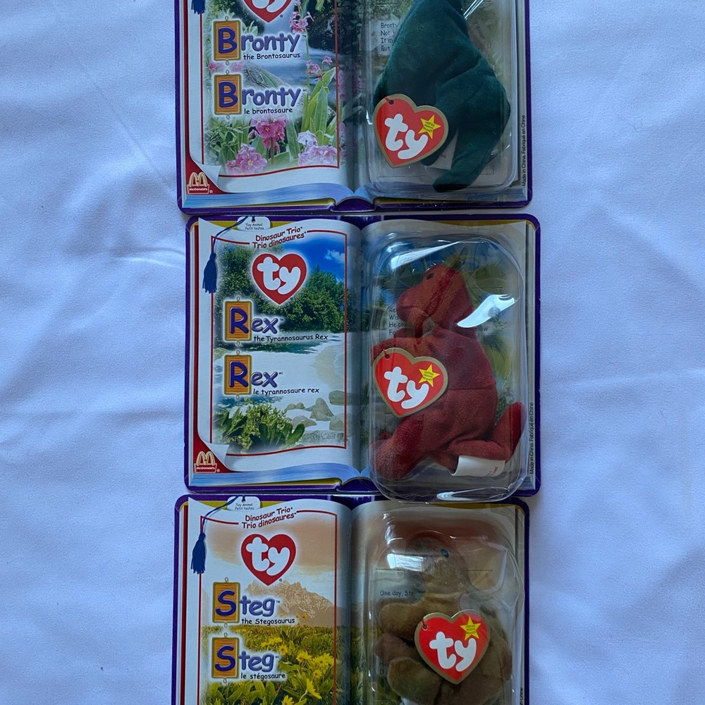 Ty Dinosaur Beanie Babies Trio - Green, Red, Brown